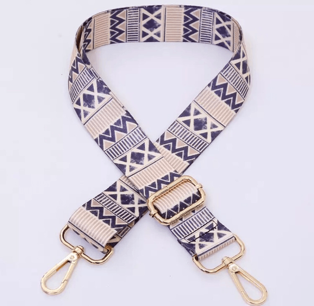 Geometric Blue & Oatmeal bag strap