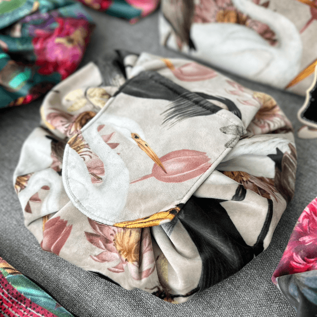 Handmade "Herald of herons" folding make up bag