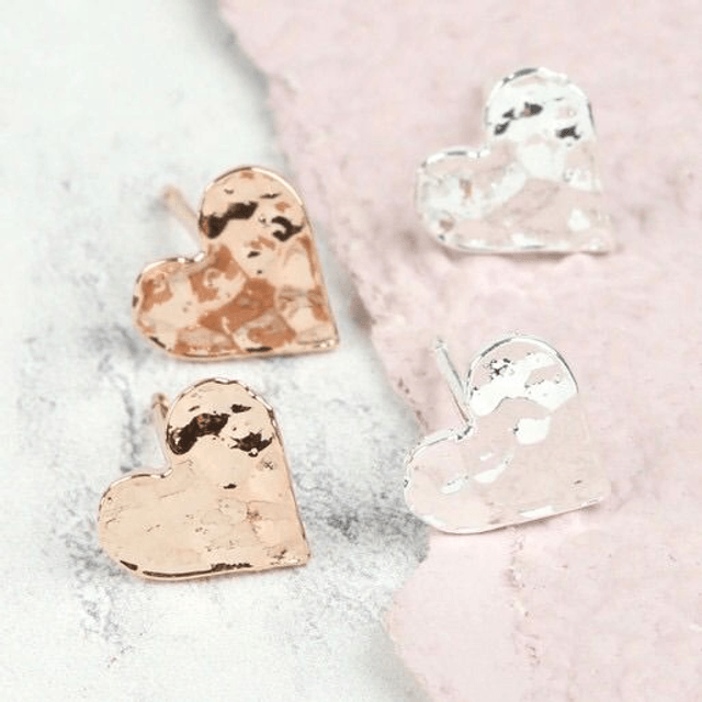 Lisa Angel Hammered heart studs silver