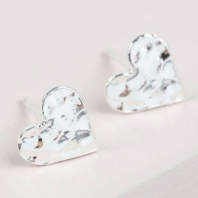Lisa Angel Hammered heart studs silver