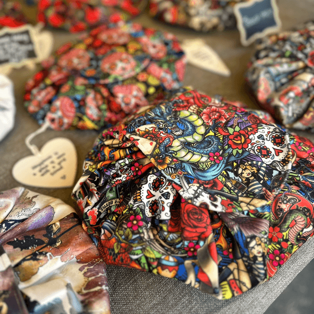 Handmade "Old school tattoo" folding make up bag