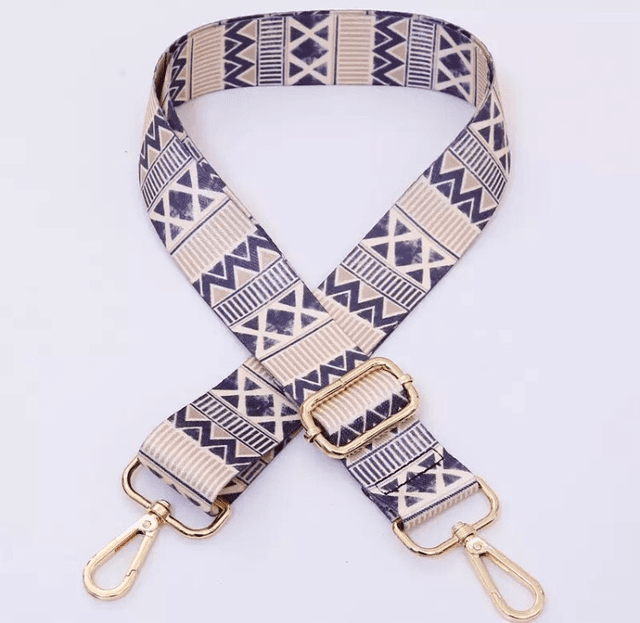 Geometric Blue &amp; Oatmeal bag strap