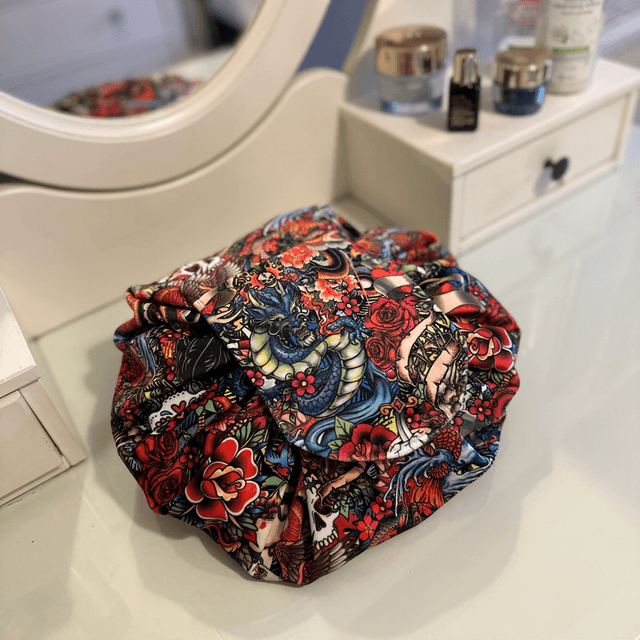 Handmade &quot;Old school tattoo&quot; folding make up bag