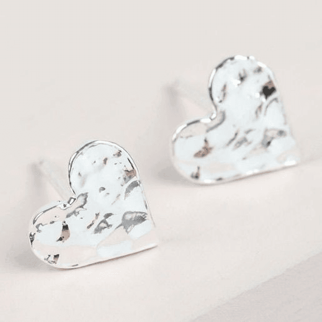 Lisa Angel Hammered heart studs silver